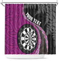 Personalised New Zealand Darts Shower Curtain Koru Tribal Tattoo and Silver Fern Maori Pattern Pink Color LT03 Pink - Polynesian Pride
