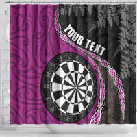 Personalised New Zealand Darts Shower Curtain Koru Tribal Tattoo and Silver Fern Maori Pattern Pink Color LT03 - Polynesian Pride