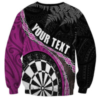 Personalised New Zealand Darts Sweatshirt Koru Tribal Tattoo and Silver Fern Maori Pattern Pink Color LT03 - Polynesian Pride