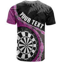 Personalised New Zealand Darts T Shirt Koru Tribal Tattoo and Silver Fern Maori Pattern Pink Color LT03 - Polynesian Pride