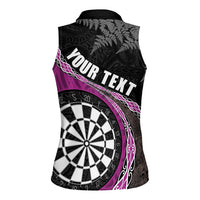 Personalised New Zealand Darts Women Sleeveless Polo Shirt Koru Tribal Tattoo and Silver Fern Maori Pattern Pink Color LT03 - Polynesian Pride