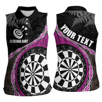 Personalised New Zealand Darts Women Sleeveless Polo Shirt Koru Tribal Tattoo and Silver Fern Maori Pattern Pink Color LT03 - Polynesian Pride