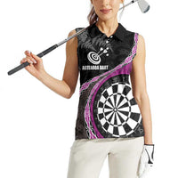 Personalised New Zealand Darts Women Sleeveless Polo Shirt Koru Tribal Tattoo and Silver Fern Maori Pattern Pink Color LT03 - Polynesian Pride