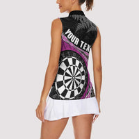 Personalised New Zealand Darts Women Sleeveless Polo Shirt Koru Tribal Tattoo and Silver Fern Maori Pattern Pink Color LT03 - Polynesian Pride