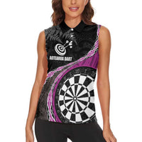 Personalised New Zealand Darts Women Sleeveless Polo Shirt Koru Tribal Tattoo and Silver Fern Maori Pattern Pink Color LT03 - Polynesian Pride
