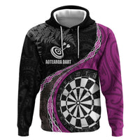 Personalised New Zealand Darts Zip Hoodie Koru Tribal Tattoo and Silver Fern Maori Pattern Pink Color LT03 Pullover Hoodie Pink - Polynesian Pride