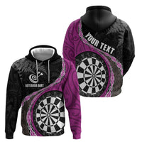 Personalised New Zealand Darts Zip Hoodie Koru Tribal Tattoo and Silver Fern Maori Pattern Pink Color LT03 - Polynesian Pride