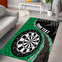 Personalised New Zealand Darts Area Rug Koru Tribal Tattoo and Silver Fern Maori Pattern Green Color LT03 - Polynesian Pride