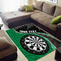 Personalised New Zealand Darts Area Rug Koru Tribal Tattoo and Silver Fern Maori Pattern Green Color LT03 - Polynesian Pride