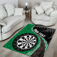 Personalised New Zealand Darts Area Rug Koru Tribal Tattoo and Silver Fern Maori Pattern Green Color LT03 - Polynesian Pride