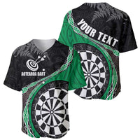 Personalised New Zealand Darts Baseball Jersey Koru Tribal Tattoo and Silver Fern Maori Pattern Green Color LT03 - Polynesian Pride