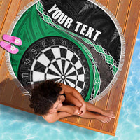 Personalised New Zealand Darts Beach Blanket Koru Tribal Tattoo and Silver Fern Maori Pattern Green Color LT03 - Polynesian Pride