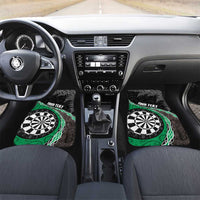 Personalised New Zealand Darts Car Mats Koru Tribal Tattoo and Silver Fern Maori Pattern Green Color LT03 Set 2pcs - Front Green - Polynesian Pride