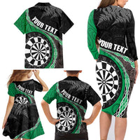 Personalised New Zealand Darts Family Matching Long Sleeve Bodycon Dress and Hawaiian Shirt Koru Tribal Tattoo and Silver Fern Maori Pattern Green Color LT03 - Polynesian Pride