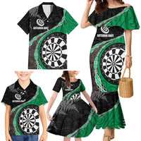 Personalised New Zealand Darts Family Matching Mermaid Dress and Hawaiian Shirt Koru Tribal Tattoo and Silver Fern Maori Pattern Green Color LT03 - Polynesian Pride