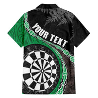 Personalised New Zealand Darts Family Matching Off Shoulder Short Dress and Hawaiian Shirt Koru Tribal Tattoo and Silver Fern Maori Pattern Green Color LT03 - Polynesian Pride