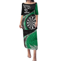 Personalised New Zealand Darts Family Matching Puletasi and Hawaiian Shirt Koru Tribal Tattoo and Silver Fern Maori Pattern Green Color LT03 Mom's Dress Green - Polynesian Pride