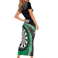 Personalised New Zealand Darts Family Matching Short Sleeve Bodycon Dress and Hawaiian Shirt Koru Tribal Tattoo and Silver Fern Maori Pattern Green Color LT03 - Polynesian Pride