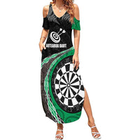 Personalised New Zealand Darts Family Matching Summer Maxi Dress and Hawaiian Shirt Koru Tribal Tattoo and Silver Fern Maori Pattern Green Color LT03 Mom's Dress Green - Polynesian Pride