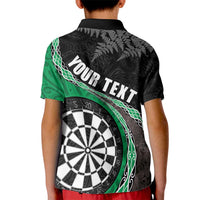Personalised New Zealand Darts Kid Polo Shirt - Koru Tribal Tattoo and Silver Fern Maori Pattern Green LT03 - Polynesian Pride