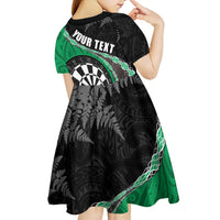 Personalised New Zealand Darts Kid Short Sleeve Dress Koru Tribal Tattoo and Silver Fern Maori Pattern Green Color LT03 - Polynesian Pride