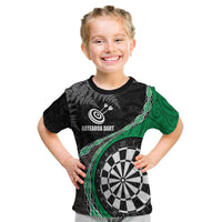 Personalised New Zealand Darts Kid T Shirt Koru Tribal Tattoo and Silver Fern Maori Pattern Green Color LT03 Green - Polynesian Pride