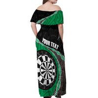 Personalised New Zealand Darts Off Shoulder Maxi Dress Koru Tribal Tattoo and Silver Fern Maori Pattern Green Color LT03 - Polynesian Pride