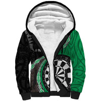 Personalised New Zealand Darts Sherpa Hoodie Koru Tribal Tattoo and Silver Fern Maori Pattern Green Color LT03 Unisex Green - Polynesian Pride