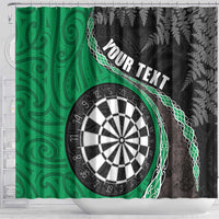 Personalised New Zealand Darts Shower Curtain Koru Tribal Tattoo and Silver Fern Maori Pattern Green Color LT03 - Polynesian Pride