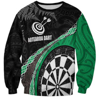 Personalised New Zealand Darts Sweatshirt Koru Tribal Tattoo and Silver Fern Maori Pattern Green Color LT03 Unisex Green - Polynesian Pride