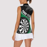 Personalised New Zealand Darts Women Sleeveless Polo Shirt - Koru Tribal Tattoo and Silver Fern Maori Pattern Green LT03 - Polynesian Pride