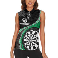 Personalised New Zealand Darts Women Sleeveless Polo Shirt - Koru Tribal Tattoo and Silver Fern Maori Pattern Green LT03 - Polynesian Pride