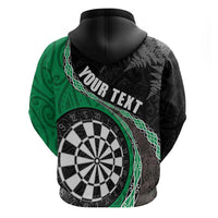Personalised New Zealand Darts Zip Hoodie Koru Tribal Tattoo and Silver Fern Maori Pattern Green Color LT03 - Polynesian Pride