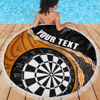Personalised New Zealand Darts Beach Blanket Koru Tribal Tattoo and Silver Fern Maori Pattern Orange Color LT03 - Polynesian Pride