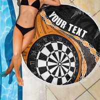 Personalised New Zealand Darts Beach Blanket Koru Tribal Tattoo and Silver Fern Maori Pattern Orange Color LT03 - Polynesian Pride