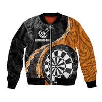 Personalised New Zealand Darts Bomber Jacket Koru Tribal Tattoo and Silver Fern Maori Pattern Orange Color LT03 Unisex Orange - Polynesian Pride