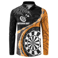 Personalised New Zealand Darts Button Sweatshirt Koru Tribal Tattoo and Silver Fern Maori Pattern Orange Color LT03 Orange - Polynesian Pride