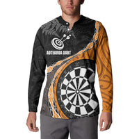 Personalised New Zealand Darts Button Sweatshirt Koru Tribal Tattoo and Silver Fern Maori Pattern Orange Color LT03 - Polynesian Pride