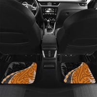 Personalised New Zealand Darts Car Mats Koru Tribal Tattoo and Silver Fern Maori Pattern Orange Color LT03 Set 2pcs - Back Orange - Polynesian Pride