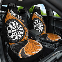 Personalised New Zealand Darts Car Seat Cover Koru Tribal Tattoo and Silver Fern Maori Pattern Orange Color LT03 One Size Orange - Polynesian Pride