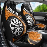 Personalised New Zealand Darts Car Seat Cover Koru Tribal Tattoo and Silver Fern Maori Pattern Orange Color LT03 - Polynesian Pride