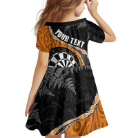Personalised New Zealand Darts Family Matching Long Sleeve Bodycon Dress and Hawaiian Shirt Koru Tribal Tattoo and Silver Fern Maori Pattern Orange Color LT03 - Polynesian Pride