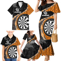 Personalised New Zealand Darts Family Matching Mermaid Dress and Hawaiian Shirt Koru Tribal Tattoo and Silver Fern Maori Pattern Orange Color LT03 - Polynesian Pride