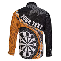 Personalised New Zealand Darts Family Matching Off The Shoulder Long Sleeve Dress and Hawaiian Shirt Koru Tribal Tattoo and Silver Fern Maori Pattern Orange Color LT03 - Polynesian Pride