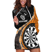 Personalised New Zealand Darts Hoodie Dress Koru Tribal Tattoo and Silver Fern Maori Pattern Orange Color LT03 Orange - Polynesian Pride