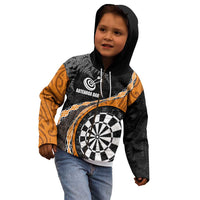 Personalised New Zealand Darts Kid Hoodie Koru Tribal Tattoo and Silver Fern Maori Pattern Orange Color LT03 - Polynesian Pride
