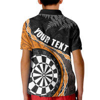 Personalised New Zealand Darts Kid Polo Shirt Koru Tribal Tattoo and Silver Fern Maori Pattern Orange Color LT03 - Polynesian Pride