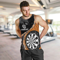 Personalised New Zealand Darts Men Tank Top Koru Tribal Tattoo and Silver Fern Maori Pattern Orange Color LT03 Orange - Polynesian Pride
