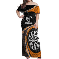 Personalised New Zealand Darts Off Shoulder Maxi Dress Koru Tribal Tattoo and Silver Fern Maori Pattern Orange Color LT03 Women Orange - Polynesian Pride