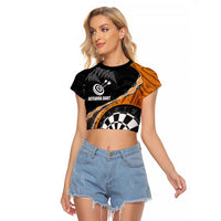 Personalised New Zealand Darts Raglan Cropped T Shirt Koru Tribal Tattoo and Silver Fern Maori Pattern Orange Color LT03 Female Orange - Polynesian Pride